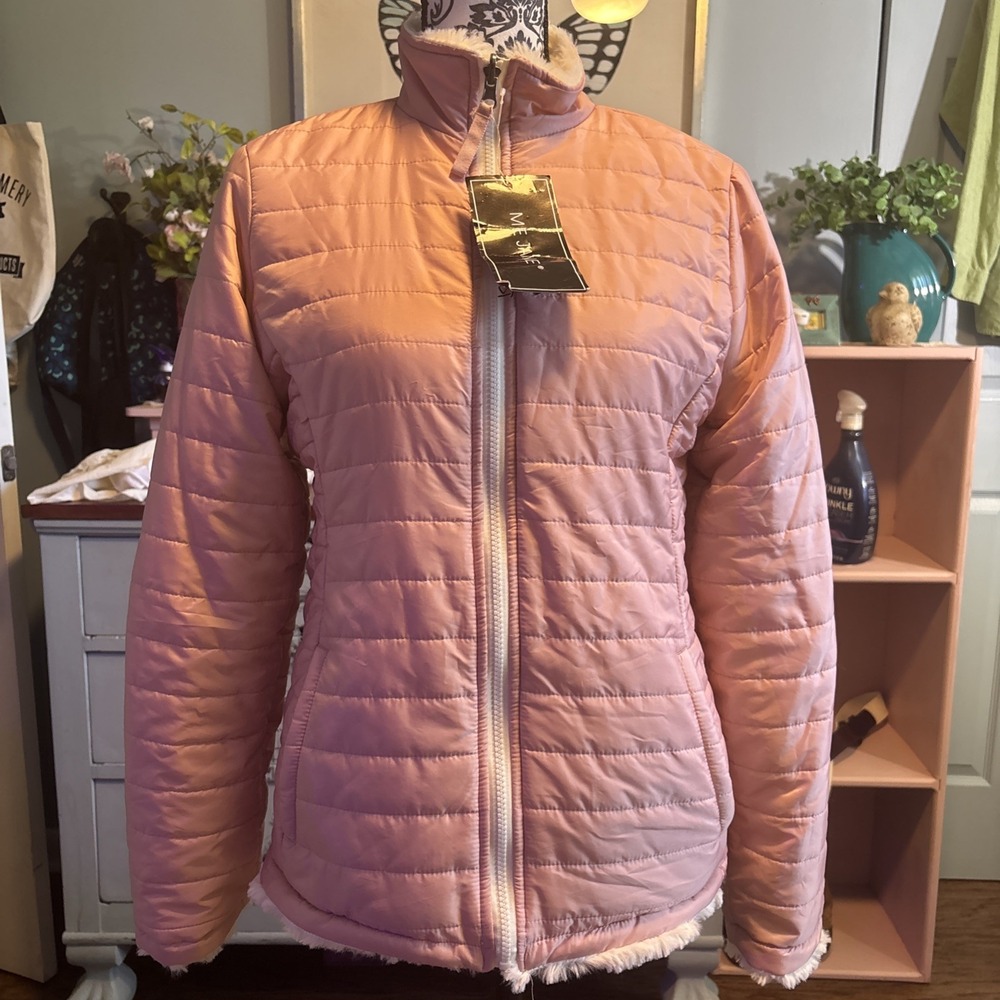 Me Jane Reversible Pink Puffer Jacket Sz Small. Faux Fur‎